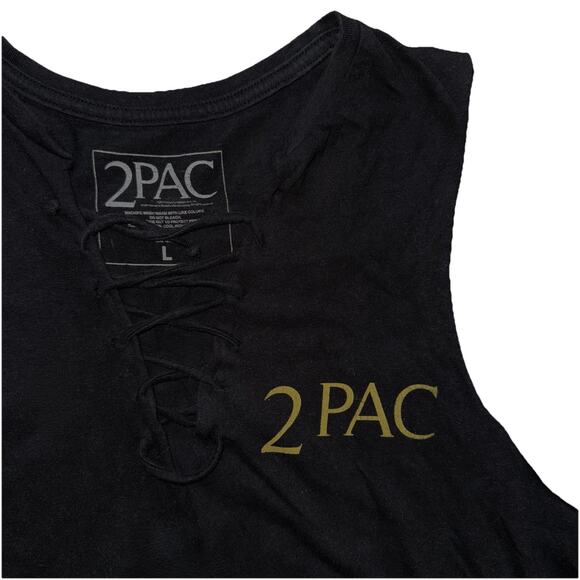 Tupac Womens LG Black Double Side Tank Top Reworked 90s Rose Rap Band Logo Lyric - Picture 3 of 3